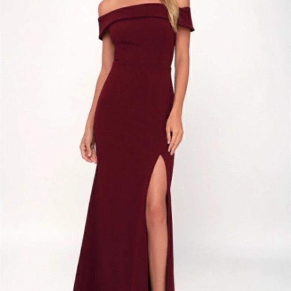 Lulus Elegant Off-Shoulder Burgundy Dress